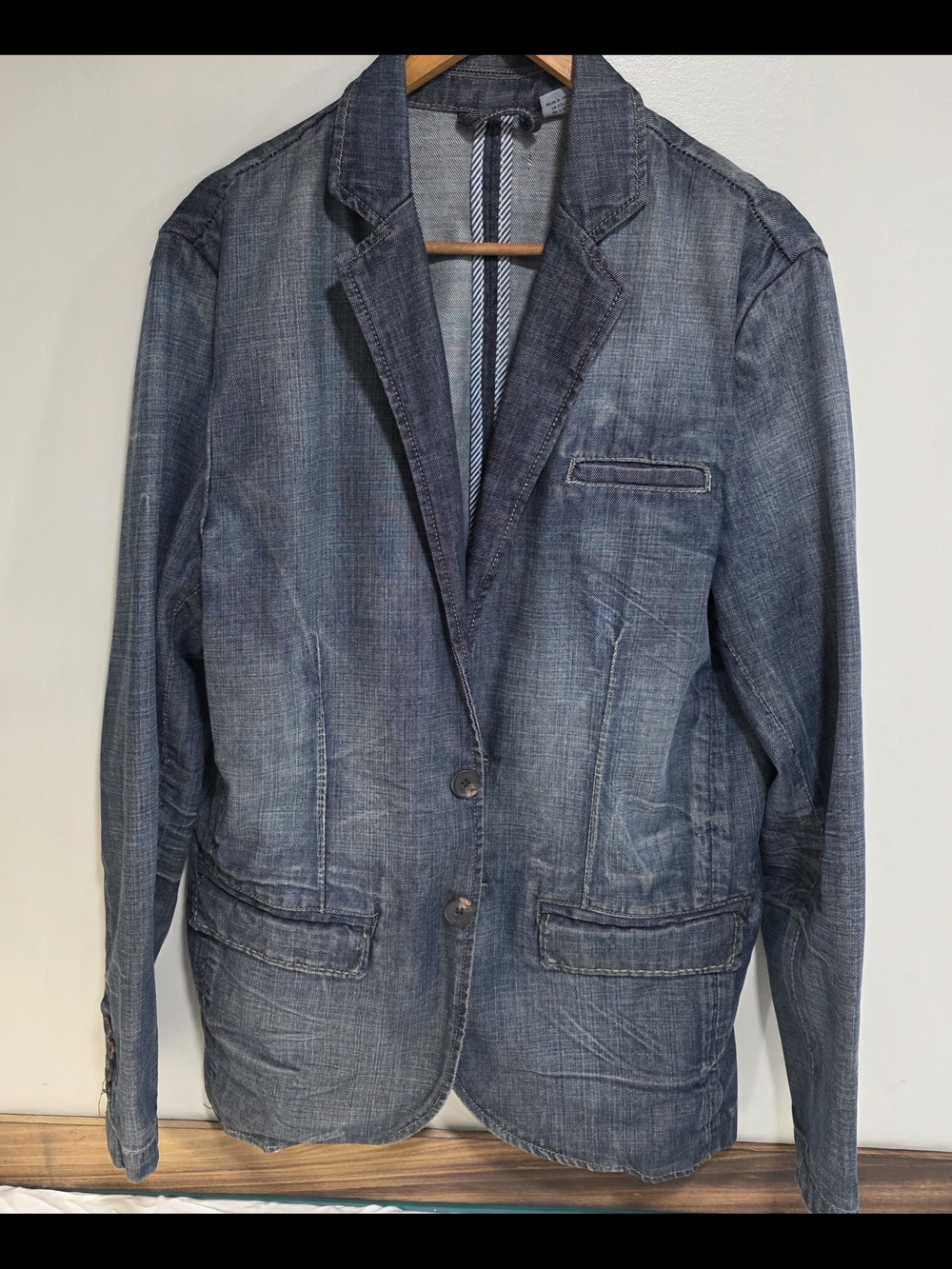 Projek Raw Denim-Style Casual Blazer in Washed Blue Size M